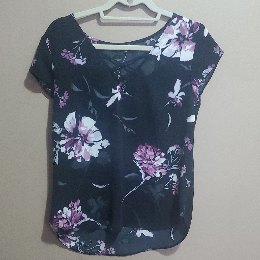 Dynamite Black and Pink Floral Blouse Size Small